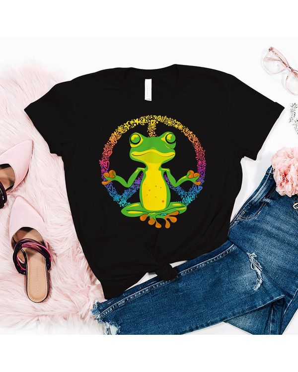 Peace Sign Yoga Frogs Cool Peace Frog Tie Dye T-Shirt