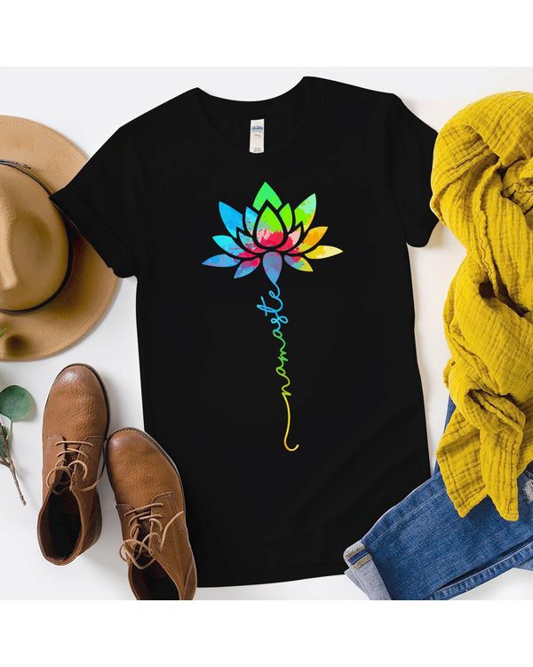 Namaste Rainbow Mandala Lotus Flower Meditation Yoga T-Shirt